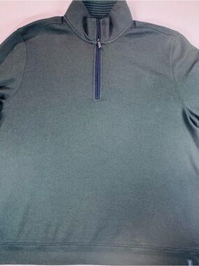 Perry Ellis Ottoman Stripe Texture Quarter Zip Green Sweater XL